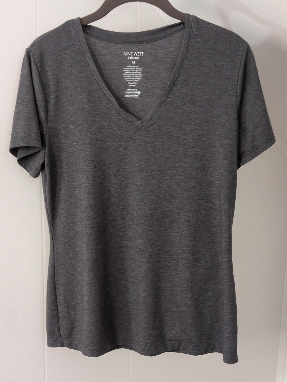 Nine West Heather Charcoal V-Neck Short Sleeve Tee